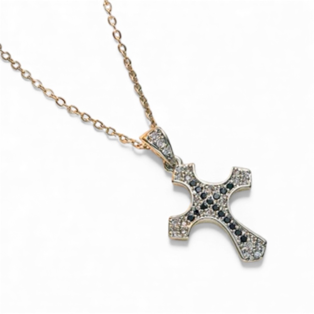Cross  Titanium Steel 18K Gold Plated Necklace  BLACK DIAMOND SILVER